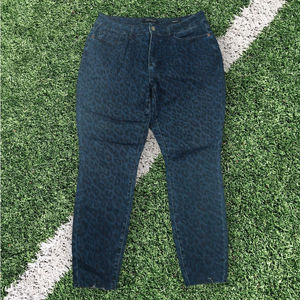 Judy Blue High Rise Blue Leopard Raw Hem Denim Skinny Jeans PLUS 16W